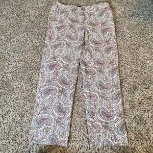 Talbots The Perfect Crop Pants Womens 8 Multicolor Paisley Cotton Stretch Blue